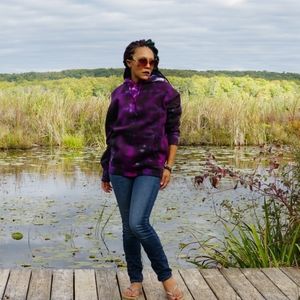 Medium Hoodie Sweater Purple Black Tie Dye
